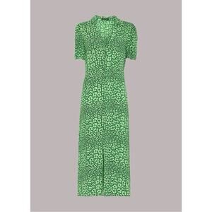 Whistles Green Leopard Petals Midi Dress Sz 4